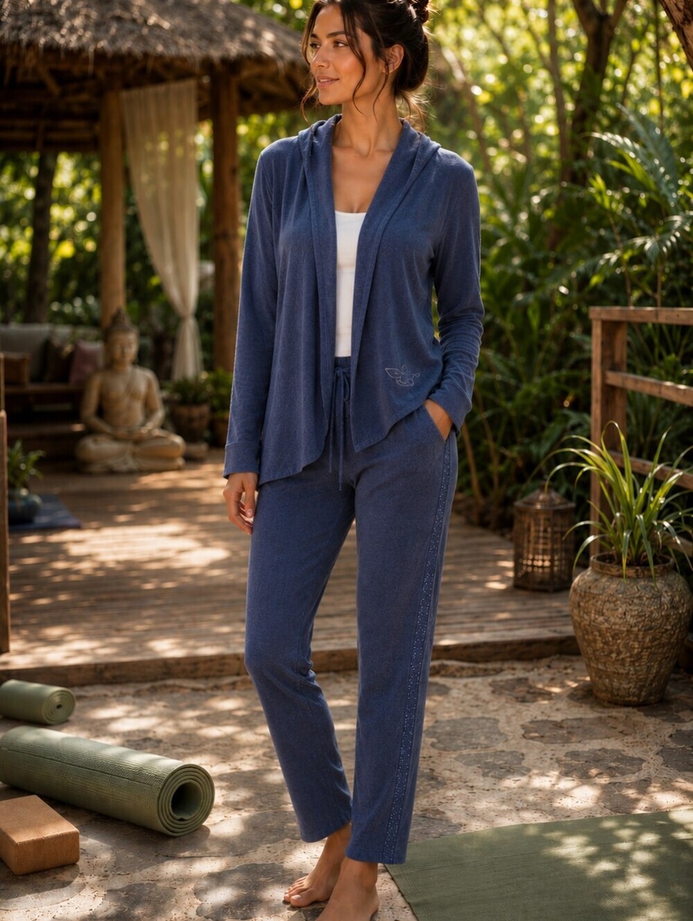 Johnny Was Calme 2-pc Cardigan Pant Set Navy Size S/M